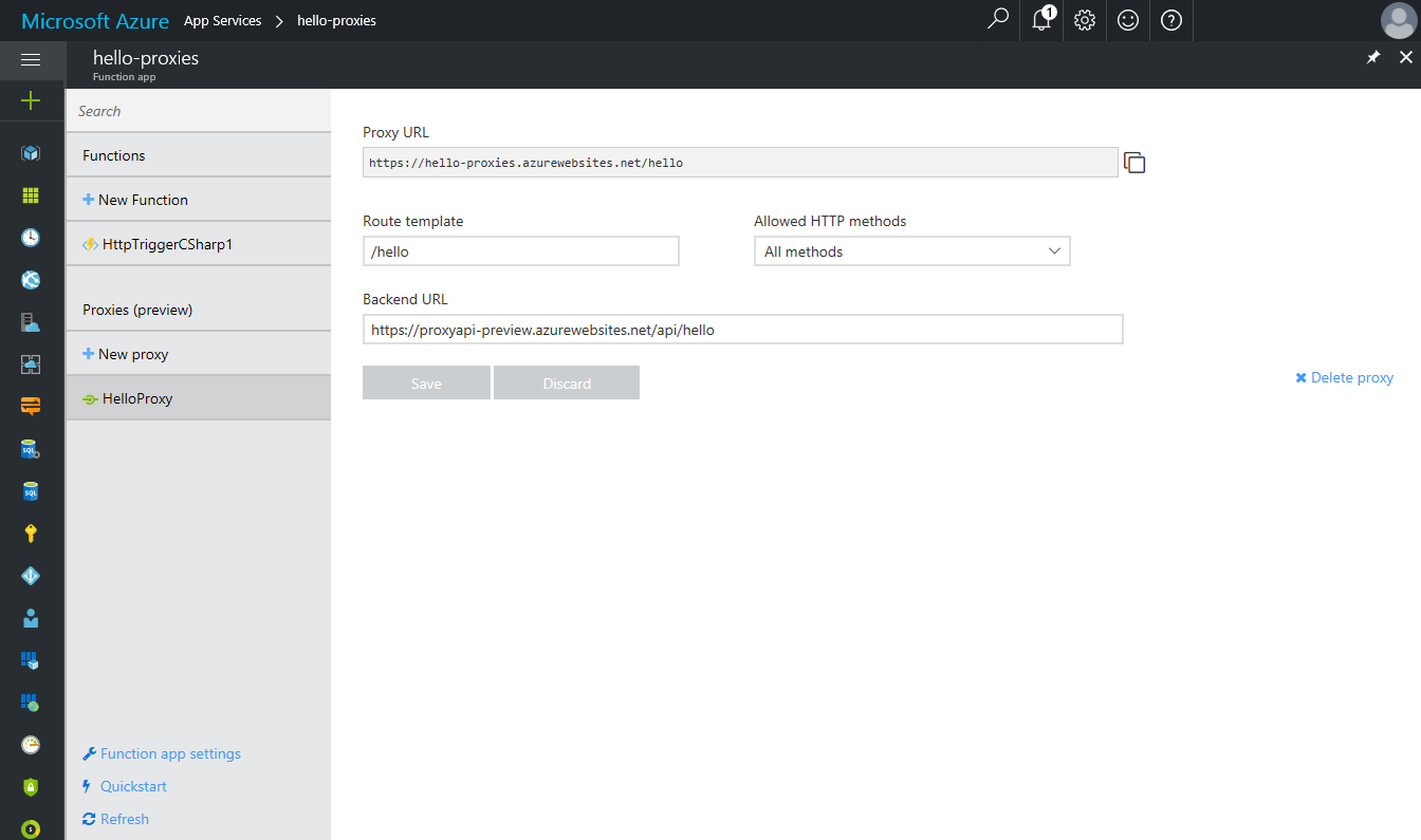 Editing an Azure Functions proxy