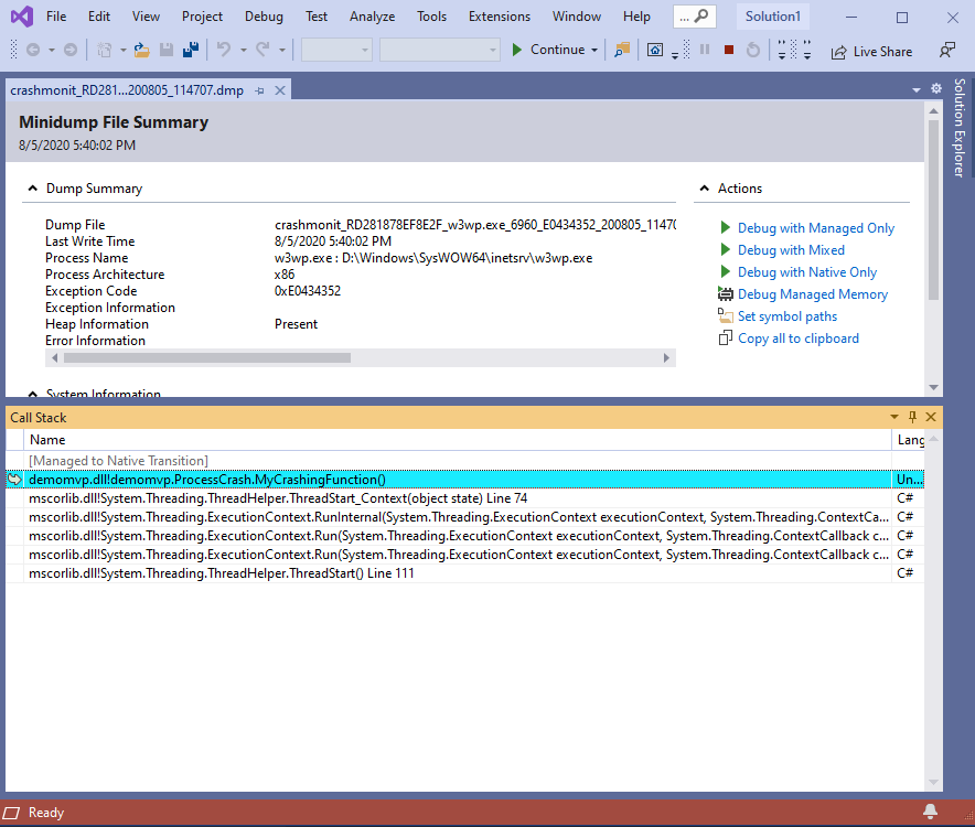 View Callstack in Visual Studio