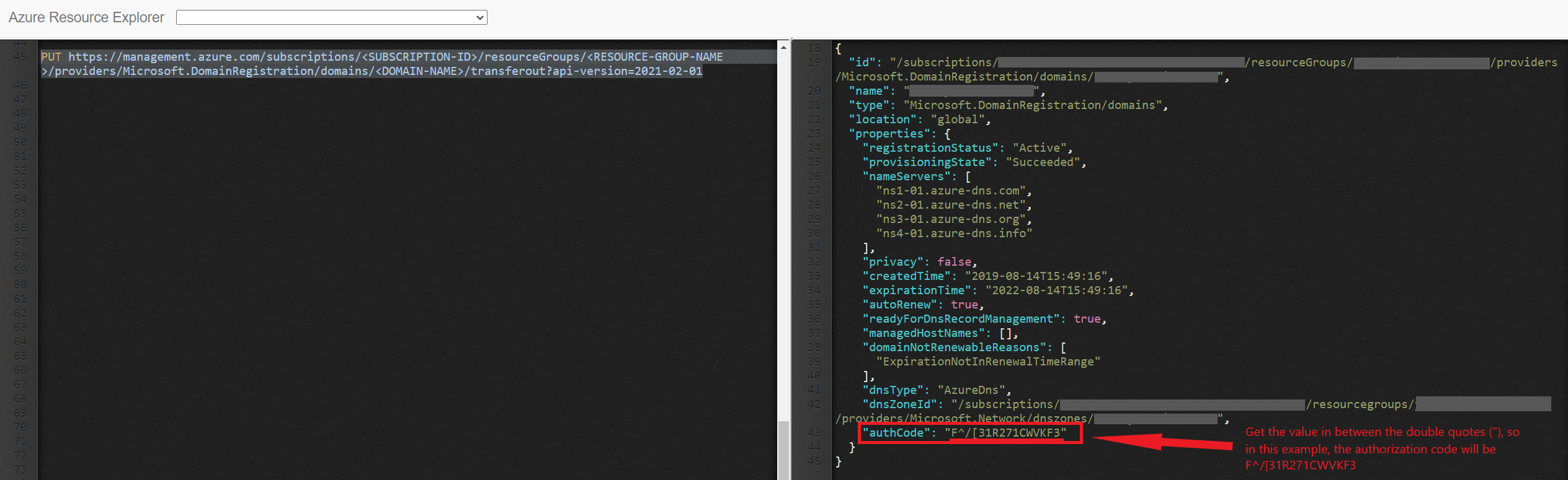 Azure Resource Explorer Transfer Out